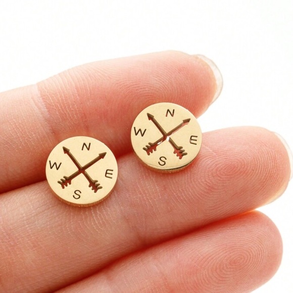 BOGO! Compass Wanderlust stud Earrings in Gold Color - NEW Boutique - Picture 1 of 4